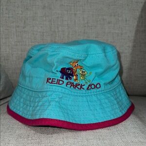Reid Park Zoo Blue & Pink Bucket Hat Embroidered Elephant, Giraffe, and Monkey